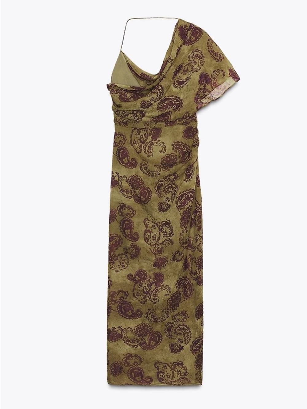 Zara Olive Paisley One-Shoulder Dress